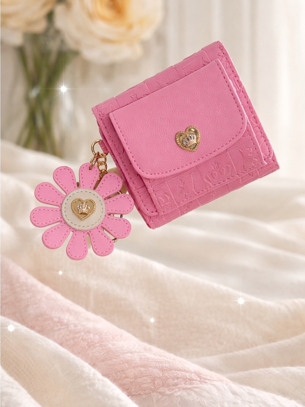 Juicy Couture Pink Compact Wallet with Daisy Heart Charm